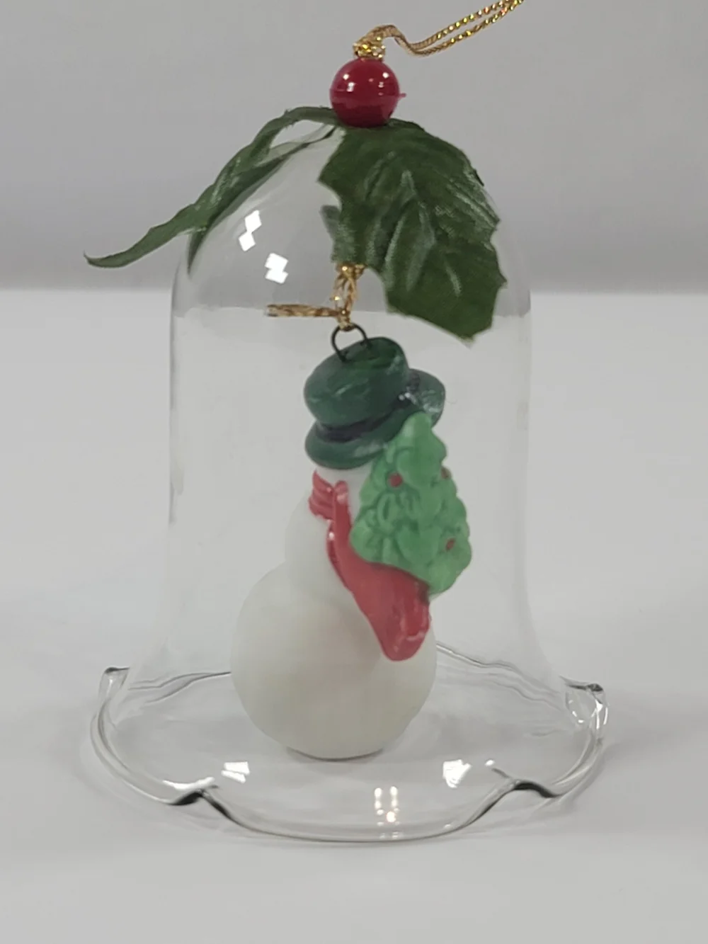 Vintage Glass Bell Snowman With Tree Bell Ornament
